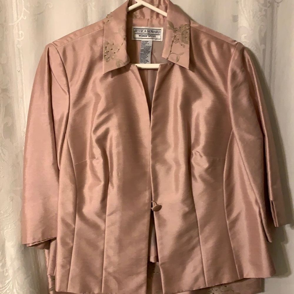 3-piece Mother-of-the-Bride ensemble. Color is a muted rose.